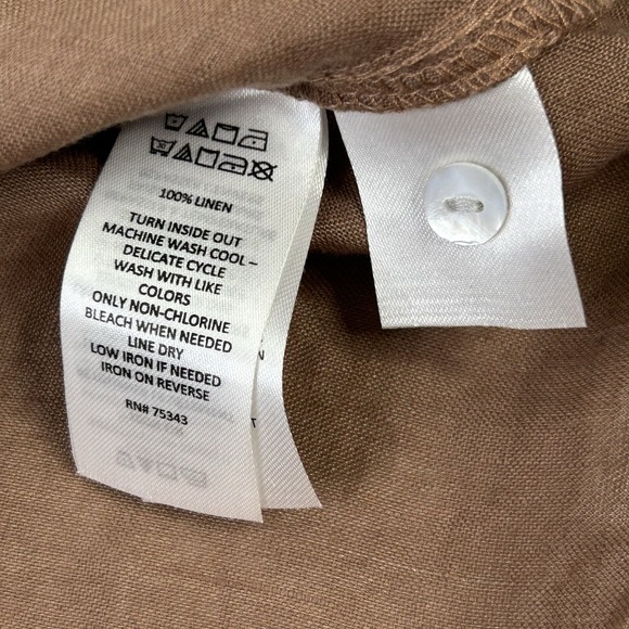 Sigrid Olsen 100% Linen Top Blouse Button Up Shirt Womens XL Brown Roll Tab - Picture 8 of 8